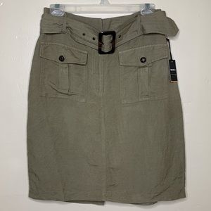 FOREVER 21 Contemporary Skirt Linen Green Belted Safari Pencil Office NWT Large